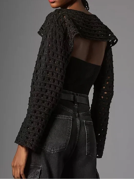 NWT ANTHROPOLOGIE Self-Contrast Open Weave Shrug in Black One Size Fits Most - Picture 2 of 9